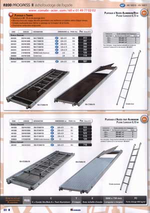 plateau d'accs aluminium / bois   de longueur de 2 m, 2.5 m , 3 m et de 0.73 m de large .